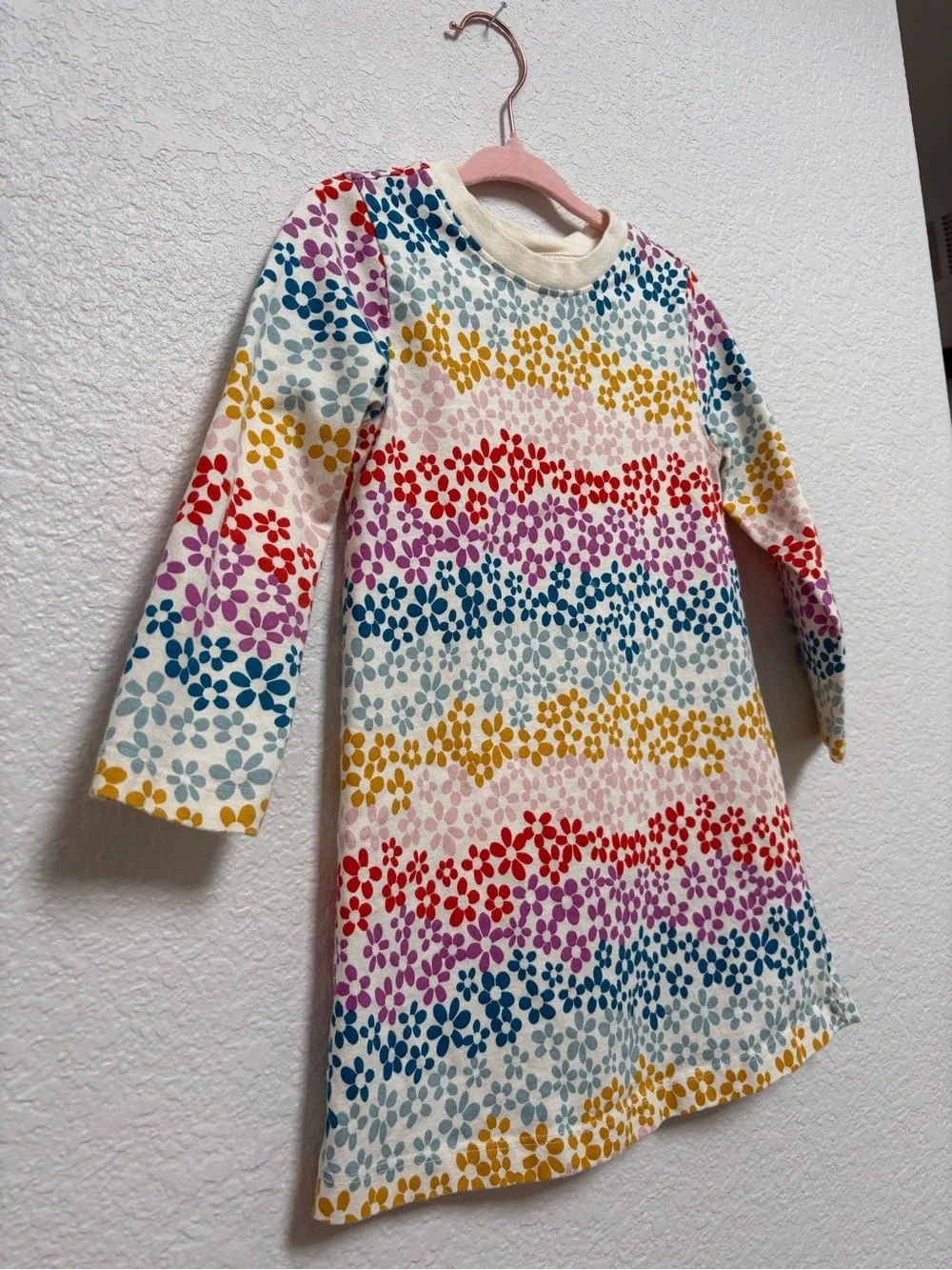 Hanna Andersson Toddler Tunic Dress Long Sleeve “Floral Rainbow on Ecru” 3T